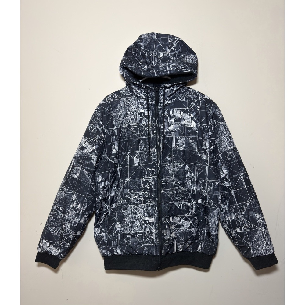 North Face Kingston Hooded Jacket City Grid Print Graphic Quilted Reverse Mens M